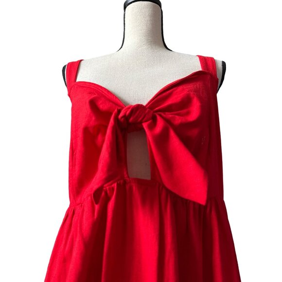 Eloquii Linen Red Dress Front Tie Sweetheart Neckline Smock Back Unlined Size 18 - Picture 4 of 9
